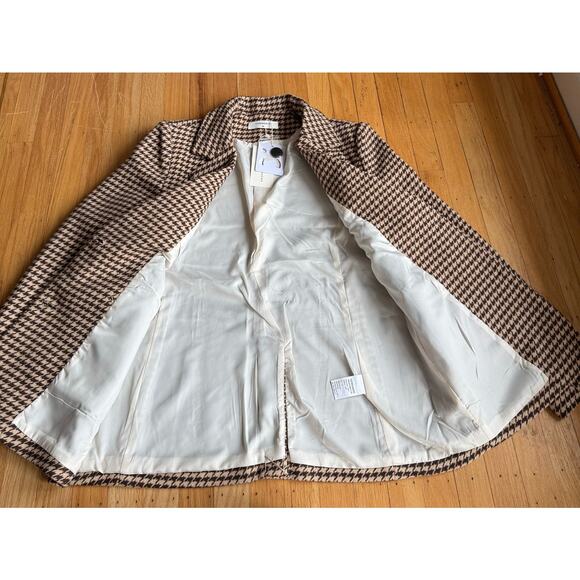Commense Brown Cream Oversized Houndstooth Blazer Size M Preppy Academia Classic - Picture 15 of 16